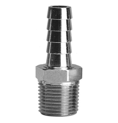 CONEXION 3/8 NPT A 3/8 BARB PARA MANGUERA, INOX # F000641